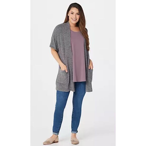 Barefoot Dreams CozyChic Lite Womens 3X Rib Kimono Cardigan Pockets Grey (NWOT) - Picture 1 of 4